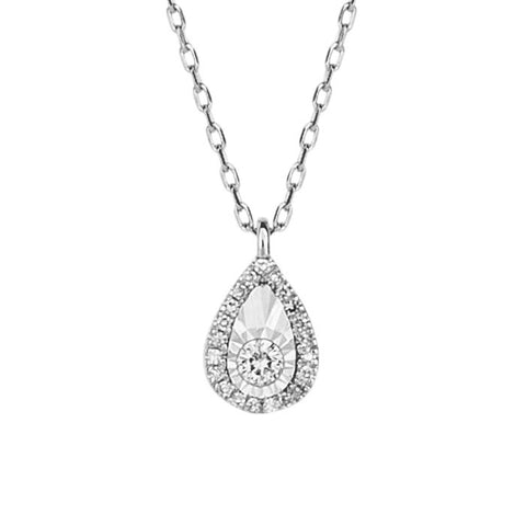 9ct White Gold Diamond Teardrop Necklace
