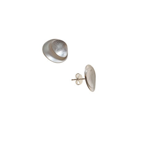 Brushed Silver Dome Stud Earrings