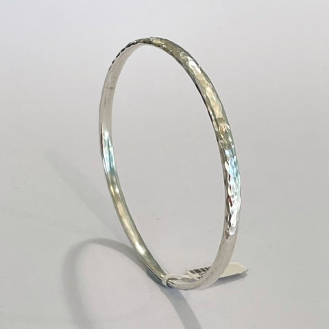 Silver Round, Light  Oval  Wire, Hammered Bangle - WB2H
