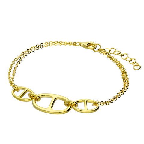 Gold Plated Double Chain, Trio Link Bracelet