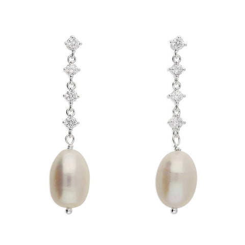 Silver Freshwater Pearl and CZ Drops