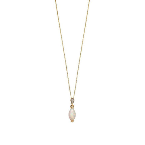 9ct Yellow Gold Diamond & Opal Marquise Drop Necklace