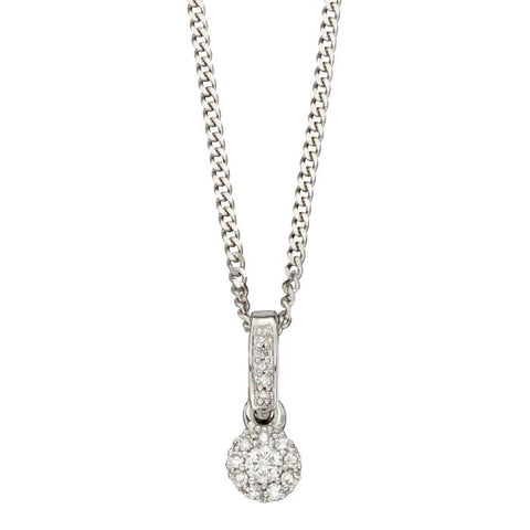 9ct White Gold Diamond Cluster Drop Pendant Necklace