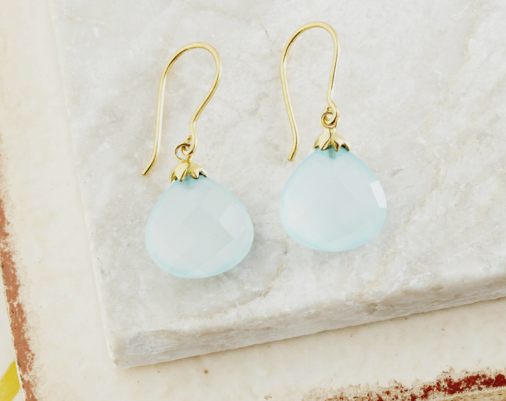 Gold Aqua Chalcedony Gemstone Earrings WILDE JEWELLERY