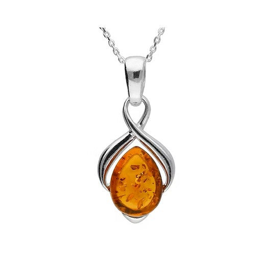 Elegant Twist Amber & Sterling Silver Necklace - Medium