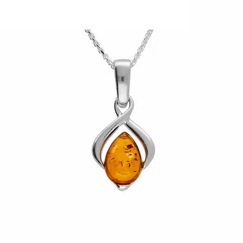 Elegant Twist Amber & Sterling Silver Necklace - Small