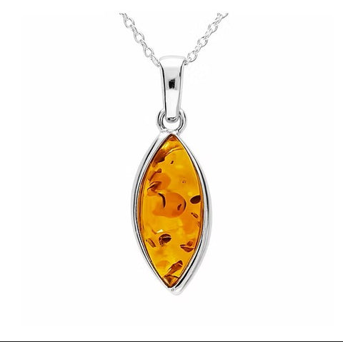 Elongated Marquise Amber & Sterling Silver Necklace
