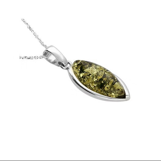 Elongated Marquise Amber & Sterling Silver Necklace