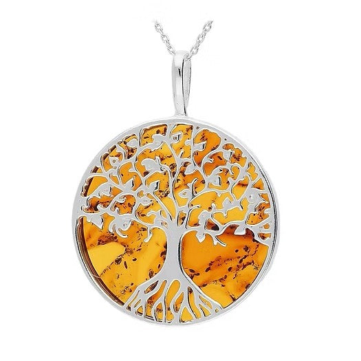 Tree of Life Amber & Sterling Silver Necklace - Large