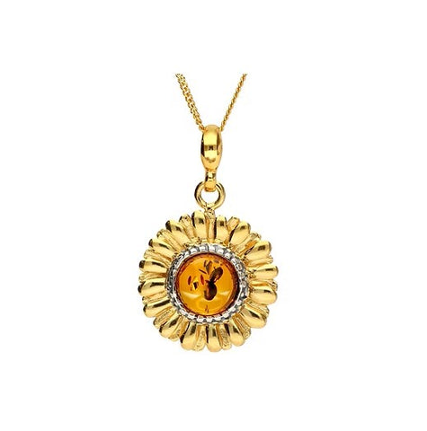 Sunflower Amber & Sterling Silver Two-Tone Necklace