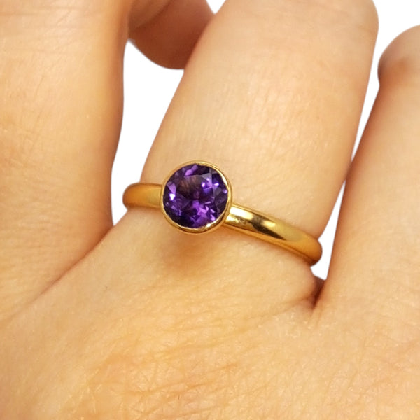 WILDE 5mm Amethyst 9ct Yellow Gold Stacking Ring