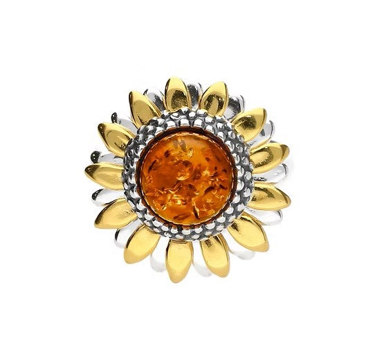 Sunflower Amber & Sterling Silver Two-Tone Ring