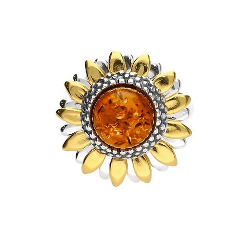 Sunflower Amber & Sterling Silver Two-Tone Ring