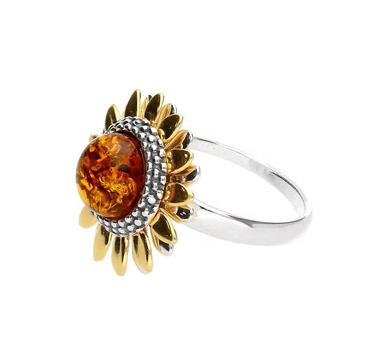 Sunflower Amber & Sterling Silver Two-Tone Ring