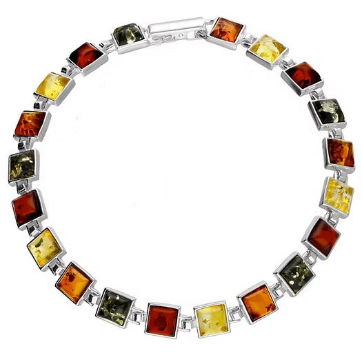 Square 5mm Amber & Sterling Silver Bracelet