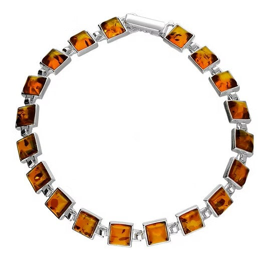 Square 5mm Amber & Sterling Silver Bracelet
