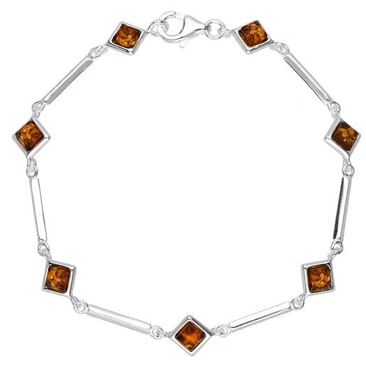 Geometric Square Amber & Sterling Silver Bracelet