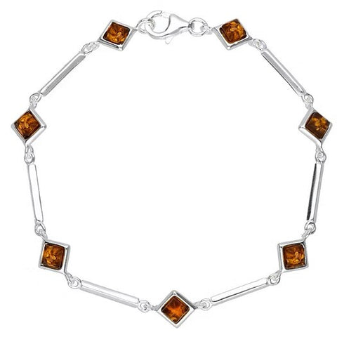 Geometric Square Amber & Sterling Silver Bracelet