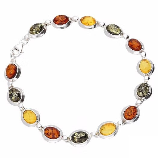 Small Ovals Amber & Sterling Silver Bracelet