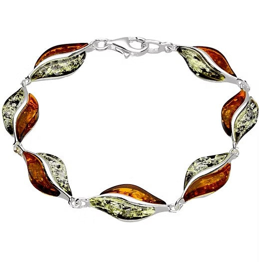 Amber & Sterling Silver Leaf Shaped Bracelet