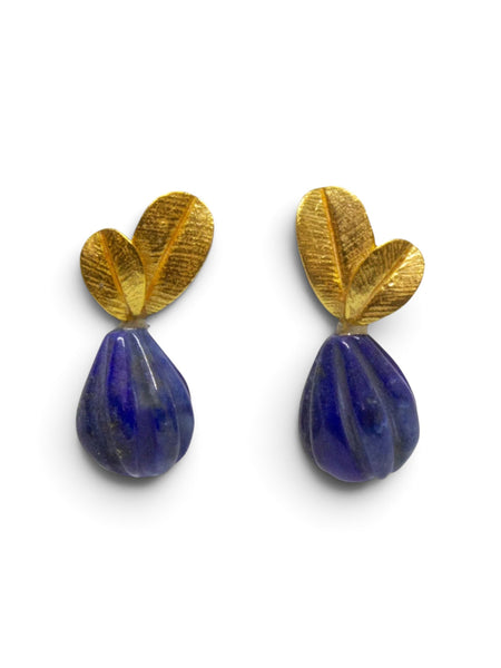 Beyond Biasa Carved Gemstone and Textured Gold Earrings