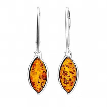 Small Marquise Amber & Sterling Silver Drop Earrings