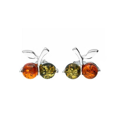 Cherry Mixed Amber & Sterling Silver Stud Earrings