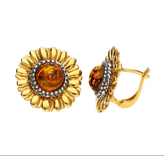 Sunflower Amber & Sterling Silver Two-Tone Large Earrings