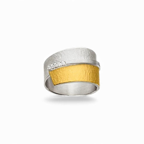 'Aurora Halo' Silver & 22ct Gold Five Diamond Ring