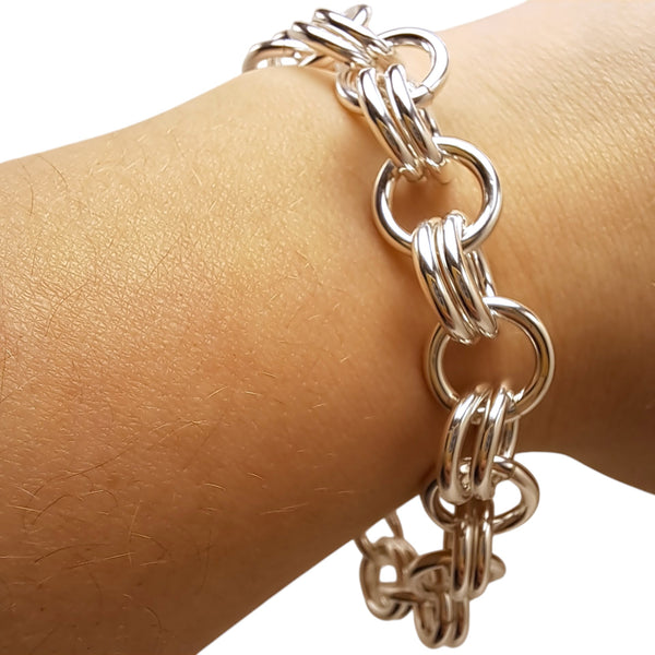 Sterling Silver 2-1-2 'Chainmaille' Cable Link Bracelet (12mm)