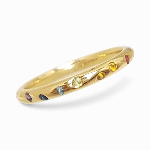 2mm 9ct Gold Rainbow Sprinkle Court Ring