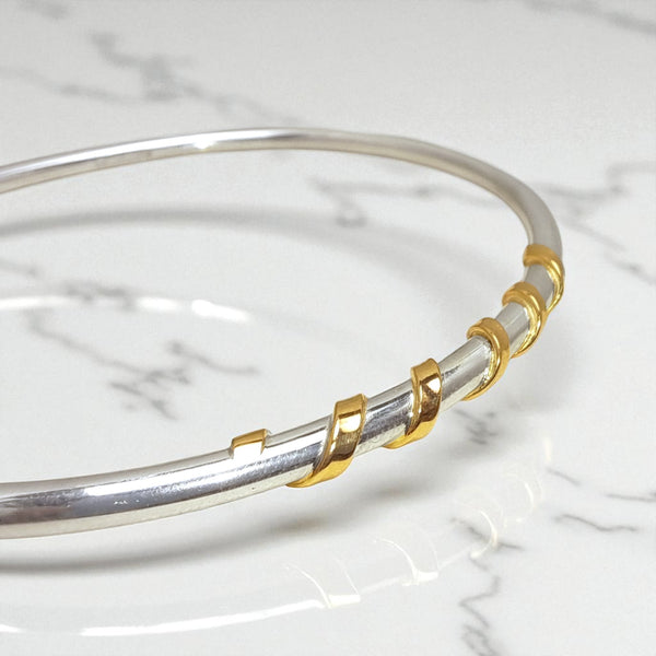 3mm 9ct Gold & Sterling Silver Twist Bangle - Round Wire