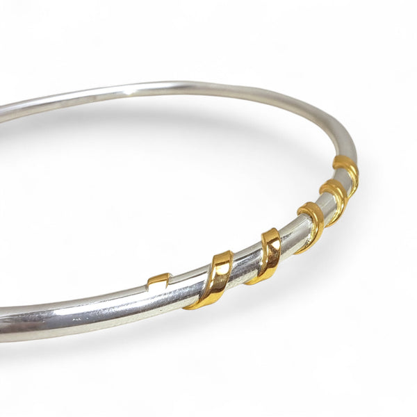 3mm 9ct Gold & Sterling Silver Twist Bangle - Round Wire