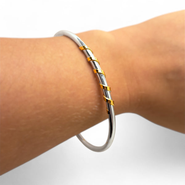 3mm 9ct Gold & Sterling Silver Twist Bangle - Round Wire