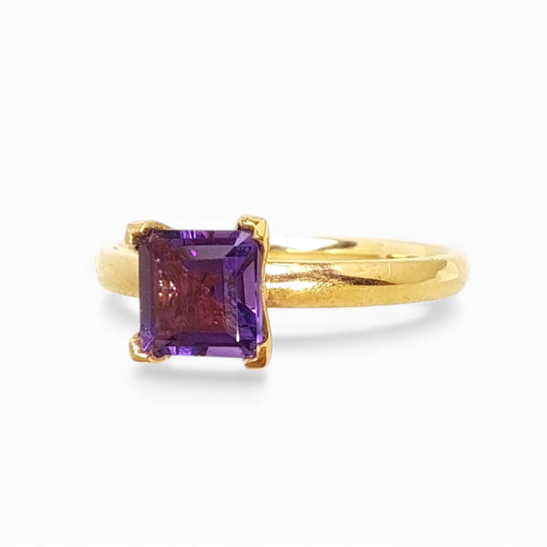 WILDE 5mm Square Amethyst 9ct Yellow Gold Stacking Ring
