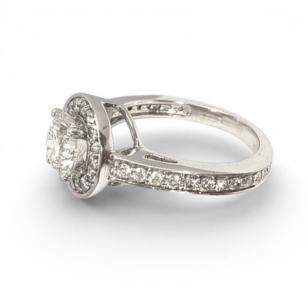 Vintage 18ct White Gold 1.30ct Halo Round Diamond Ring