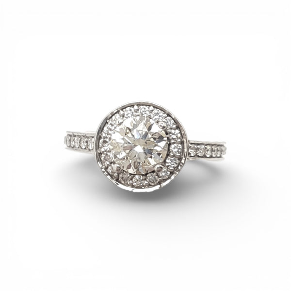 Vintage 18ct White Gold 1.30ct Halo Round Diamond Ring