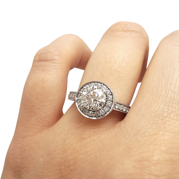 Vintage 18ct White Gold 1.30ct Halo Round Diamond Ring
