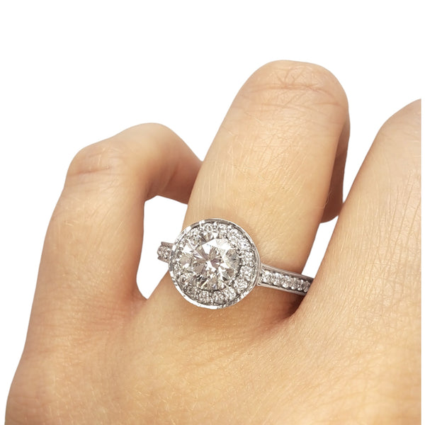 Vintage 18ct White Gold 1.30ct Halo Round Diamond Ring