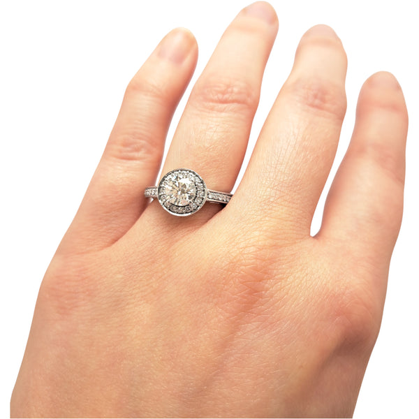 Vintage 18ct White Gold 1.30ct Halo Round Diamond Ring