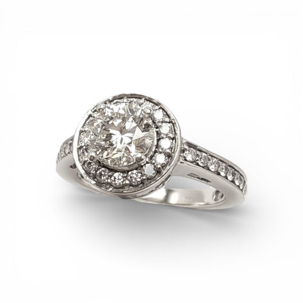 Vintage 18ct White Gold 1.30ct Halo Round Diamond Ring