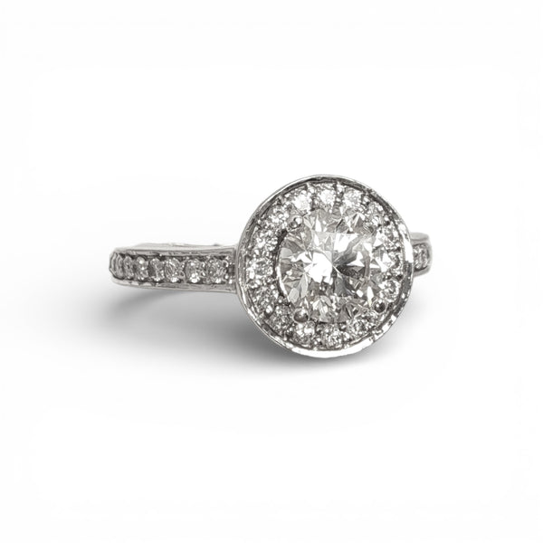 Vintage 18ct White Gold 1.30ct Halo Round Diamond Ring