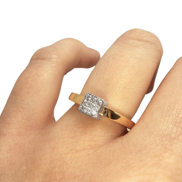 Vintage 18ct Yellow Gold & Diamond Cube Ring