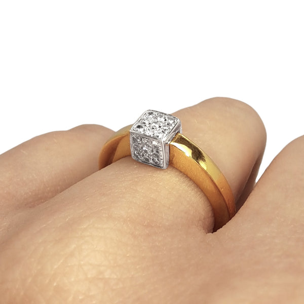 Vintage 18ct Yellow Gold & Diamond Cube Ring