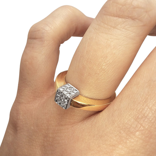 Vintage 18ct Yellow Gold & Diamond Cube Ring