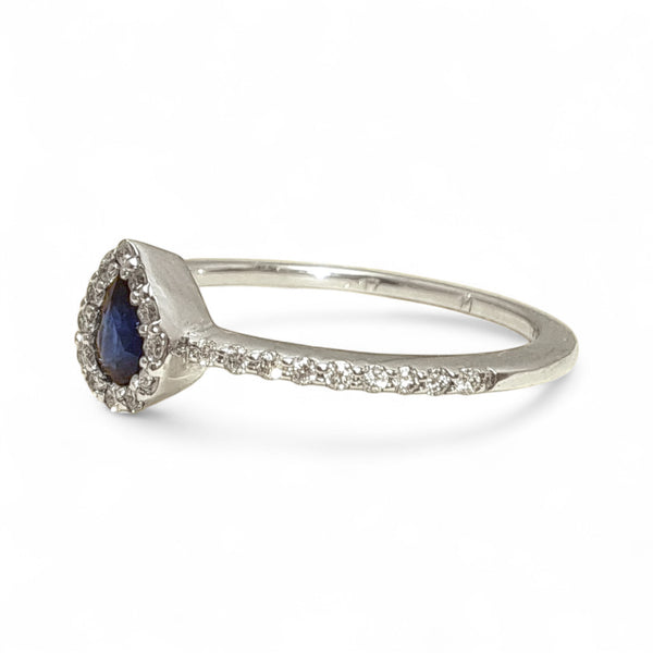Zelda's Tear - 18ct White Gold Pear Sapphire & Diamond Halo Ring
