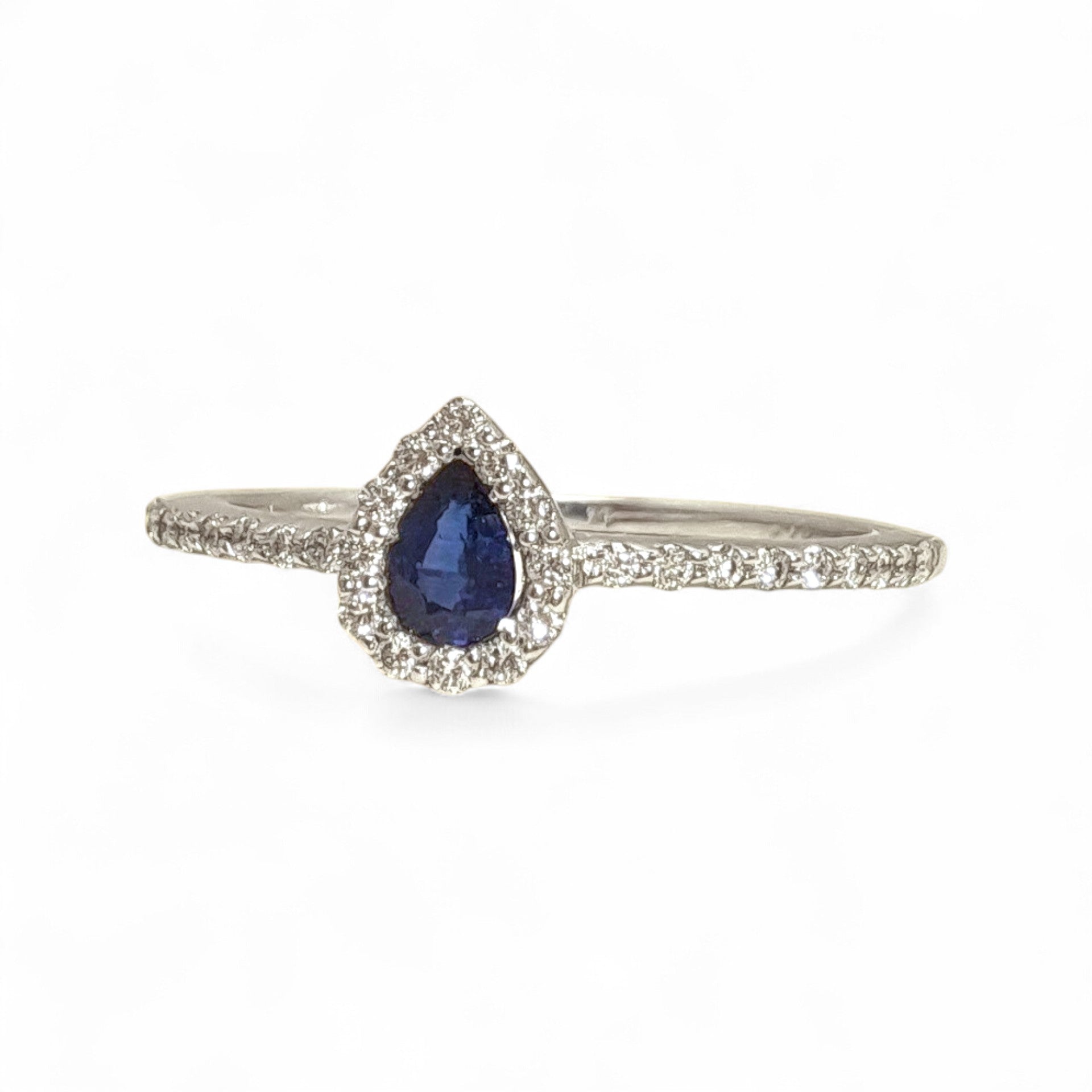Zelda's Tear - 18ct White Gold Pear Sapphire & Diamond Halo Ring