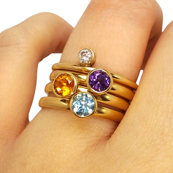 WILDE 4mm Blue Topaz 9ct Yellow Gold Stacking Ring