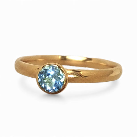 WILDE 4mm Blue Topaz 9ct Yellow Gold Stacking Ring