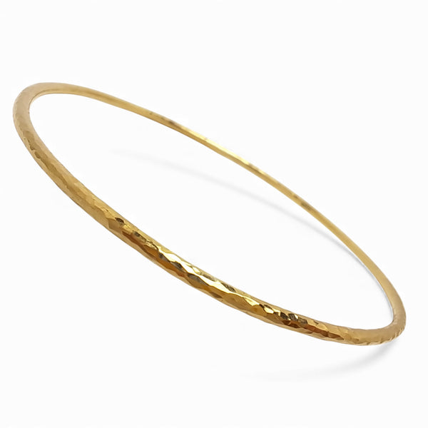 2mm 9ct Gold Hammered Bangle - Round Wire